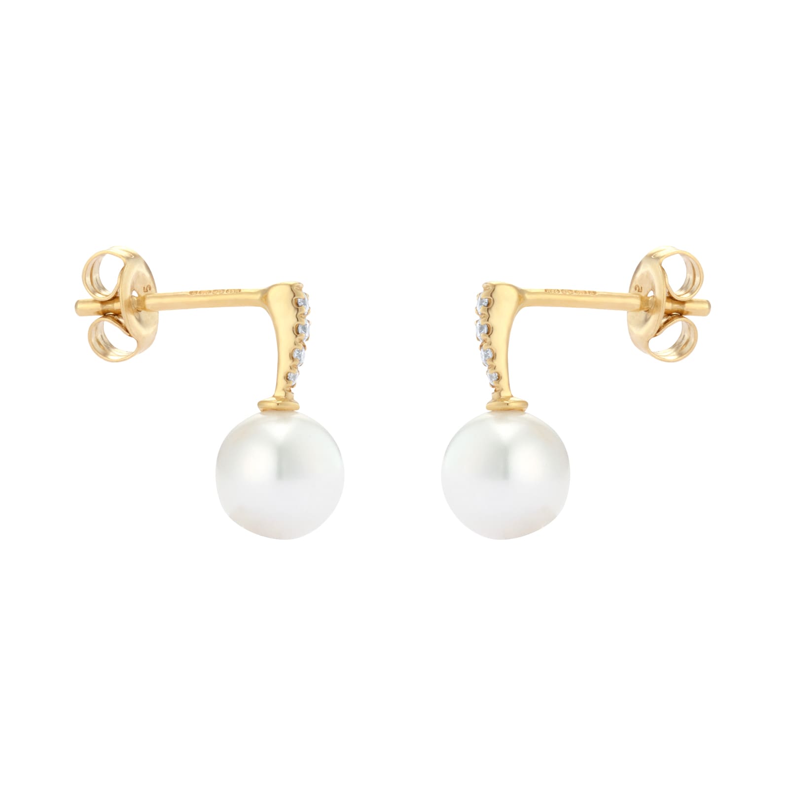 Goldsmiths 9ct Yellow Gold 6.5-7mm Freshwater Pearl and Diamond Stud Earrings