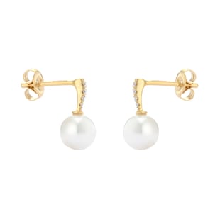 Best Luxury 
9ct Yellow Gold 6.5-7mm Freshwater Pearl and Diamond Stud Earrings