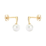 Goldsmiths 9ct Yellow Gold 6.5-7mm Freshwater Pearl and Diamond Stud Earrings