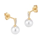 Goldsmiths 9ct Yellow Gold 6.5-7mm Freshwater Pearl and Diamond Stud Earrings