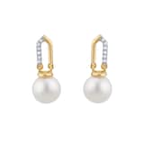 Goldsmiths 9ct Yellow Gold Freshwater Pearl and Diamond Paperclip Stud Earrings