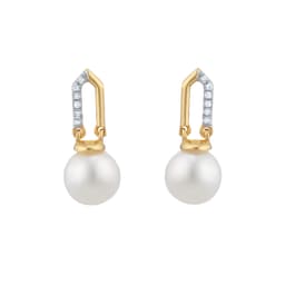 15070395 - 9ct Yellow Gold Freshwater Pearl and Diamond Paperclip Stud Earrings