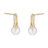 Goldsmiths 9ct Yellow Gold Freshwater Pearl and Diamond Paperclip Stud Earrings