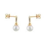Goldsmiths 9ct Yellow Gold Freshwater Pearl and Diamond Paperclip Stud Earrings