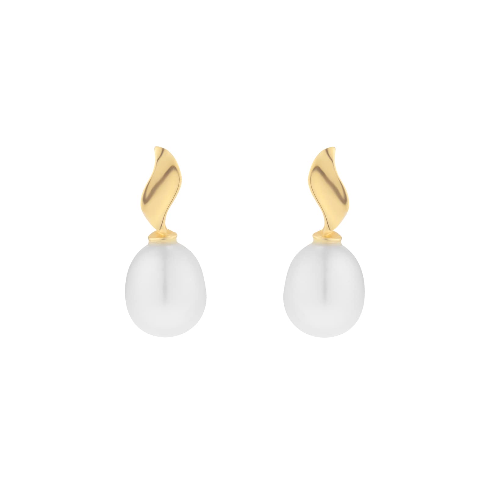 Goldsmiths 9ct Yellow Gold Freshwater Pearl Curved Leaf Stud Drop Earrings Goldsmiths 9ct Yellow Gold Freshwater Pearl Curved Leaf Stud Drop Earrings