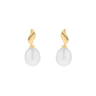 Goldsmiths 9ct Yellow Gold Freshwater Pearl Curved Leaf Stud Drop Earrings Goldsmiths 9ct Yellow Gold Freshwater Pearl Curved Leaf Stud Drop Earrings