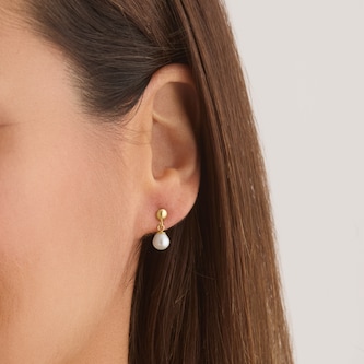 Goldsmiths 9ct Yellow Gold Freshwater Pearl Stud Drop Earrings Goldsmiths 9ct Yellow Gold Freshwater Pearl Stud Drop Earrings