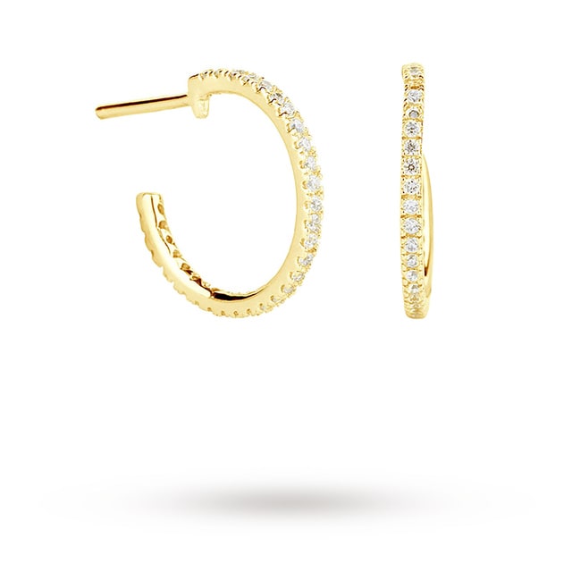 Goldsmiths 9ct Yellow Gold Thin 15mm Cubic Zirconia Hoop