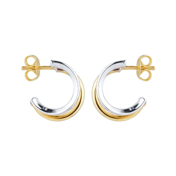 Goldsmiths 9ct Yellow Gold and Cubic Zirconia Double layer Hoop Earrings