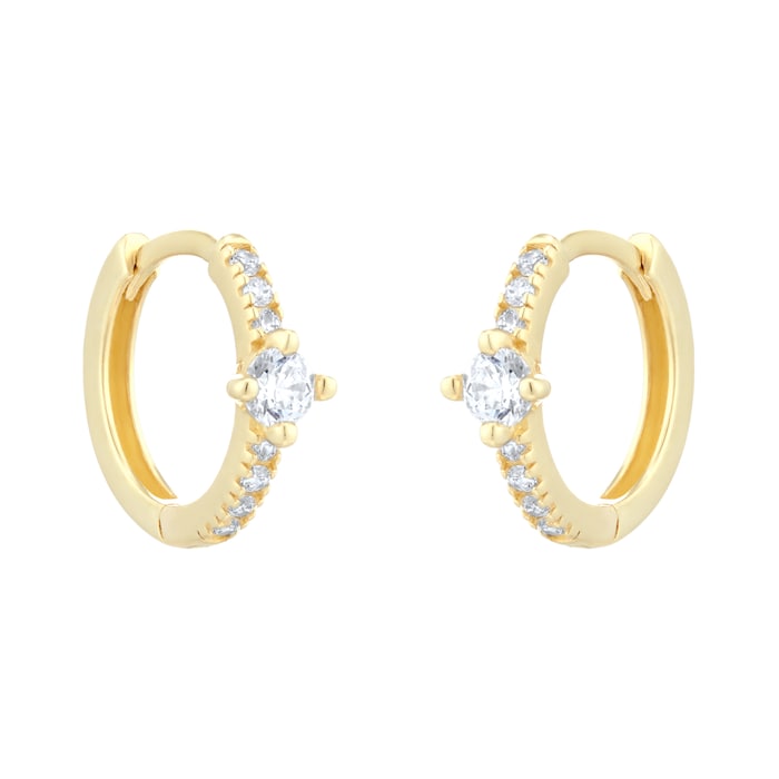 Goldsmiths 9ct Yellow Gold Cubic Zirconia Hoop Earrings 1.57.9993 ...