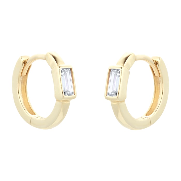 Goldsmiths 9ct Yellow Gold Baguette Cubic Zirconia Huggie Earrings