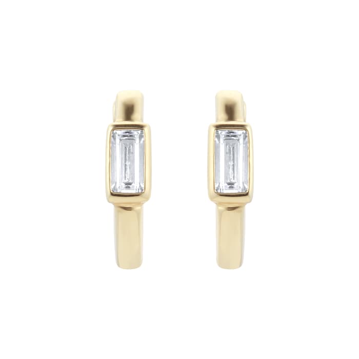 Goldsmiths 9ct Yellow Gold Baguette Cubic Zirconia Huggie Earrings