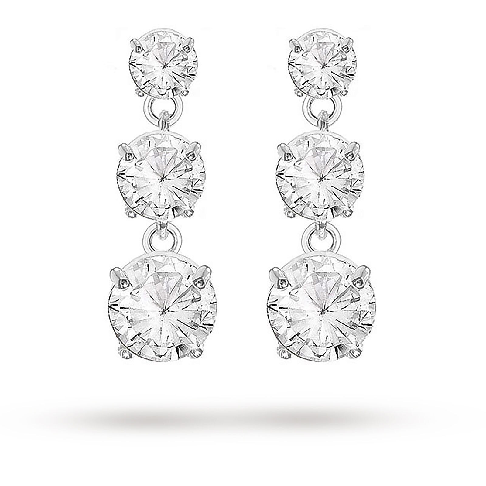 Goldsmiths Silver Cubic Zirconia 3 Stone Drop Earrings