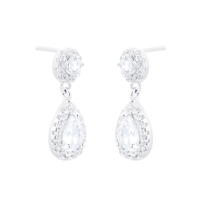 Goldsmiths Silver Cubic Zirconia Drop Pear Halo Stud Earrings