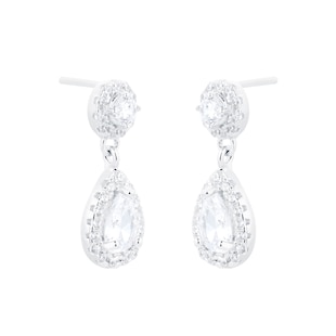 Goldsmiths Silver Cubic Zirconia Drop Pear Halo Stud Earrings