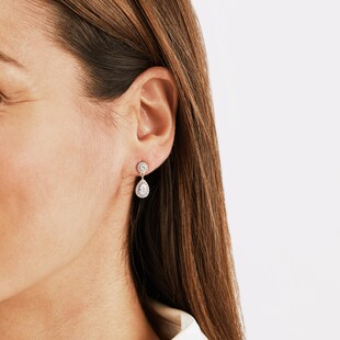 Goldsmiths Silver Cubic Zirconia Drop Pear Halo Stud Earrings
