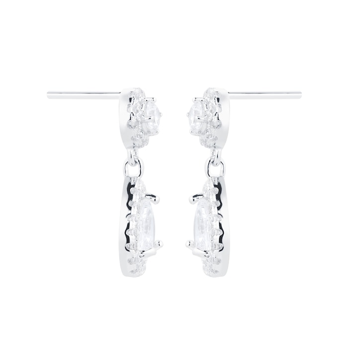 Goldsmiths Silver Cubic Zirconia Drop Pear Halo Stud Earrings