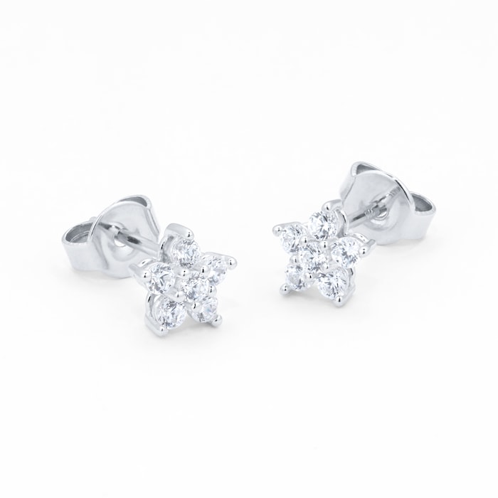 Goldsmiths Silver Cubic Zirconia Small Flower Stud Earrings