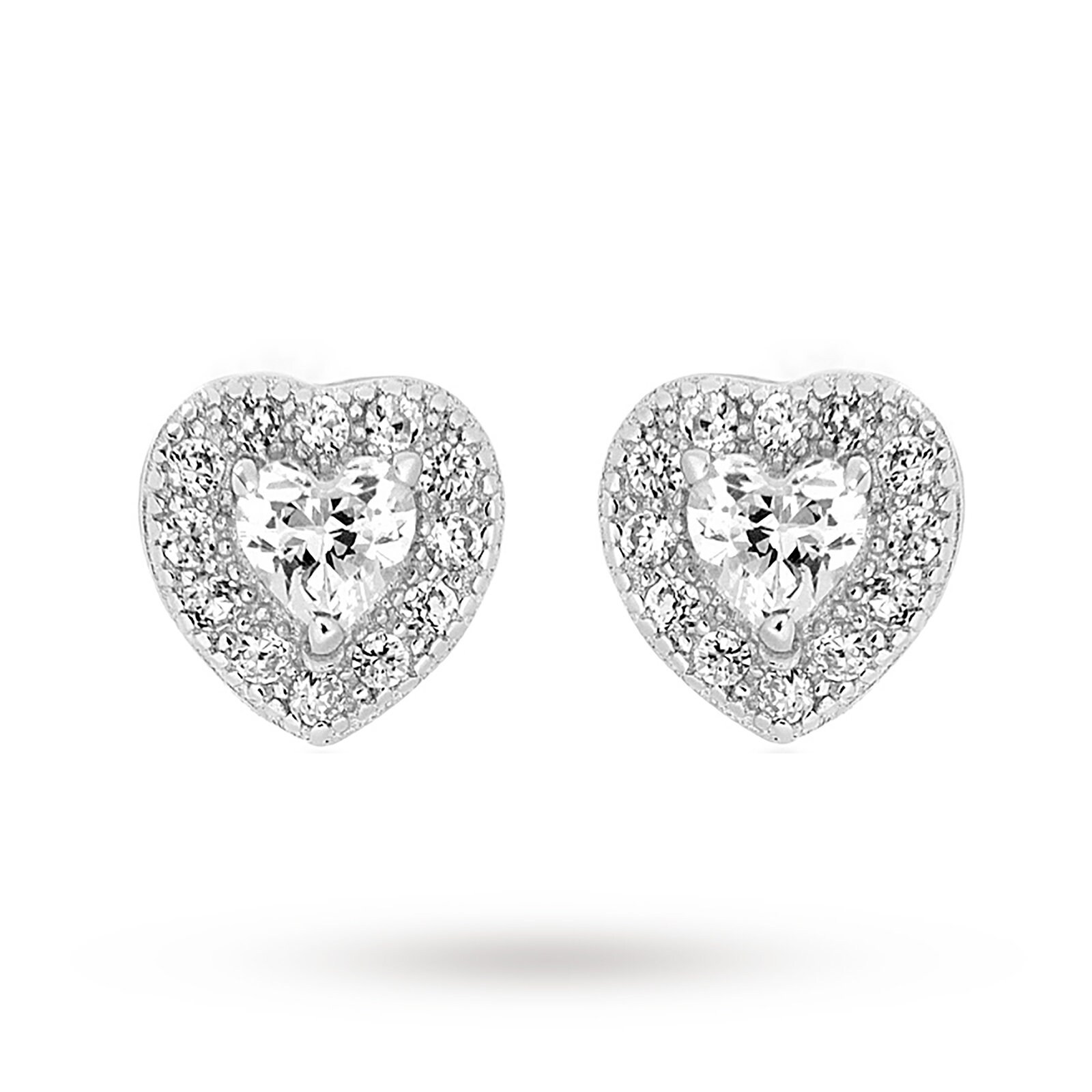 Goldsmiths Rhodium Plated Cubic Zirconia Heart Earrings