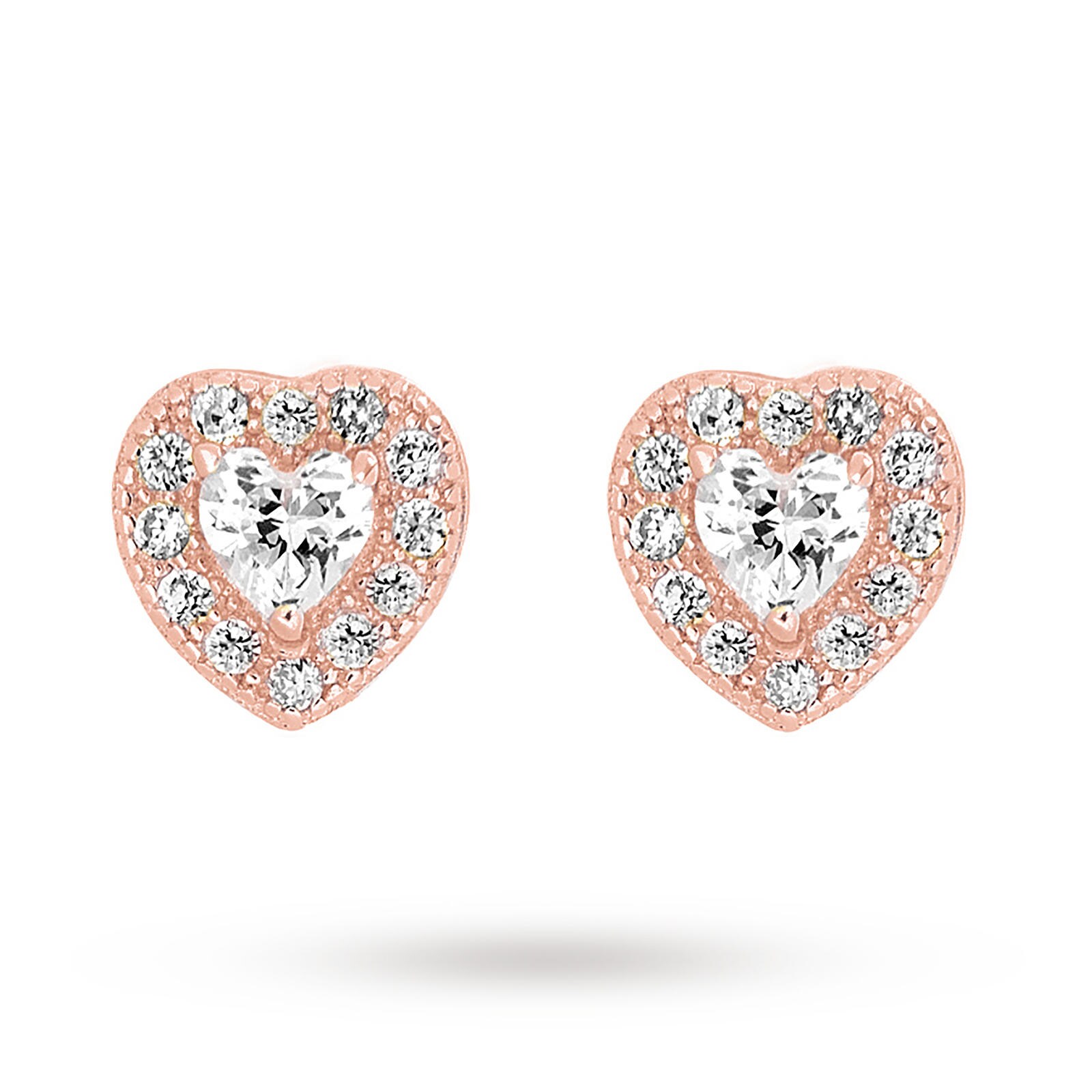 Goldsmiths Rose Gold Plated Cubic Zirconia Heart Stud Earring