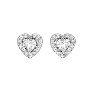 Goldsmiths Silver Cubic Zirconia Heart Halo Stud Earrings