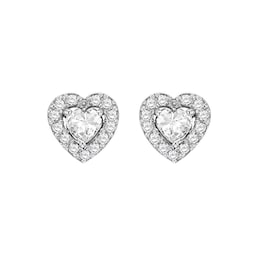 15110046 - Silver Cubic Zirconia Heart Halo Stud Earrings
