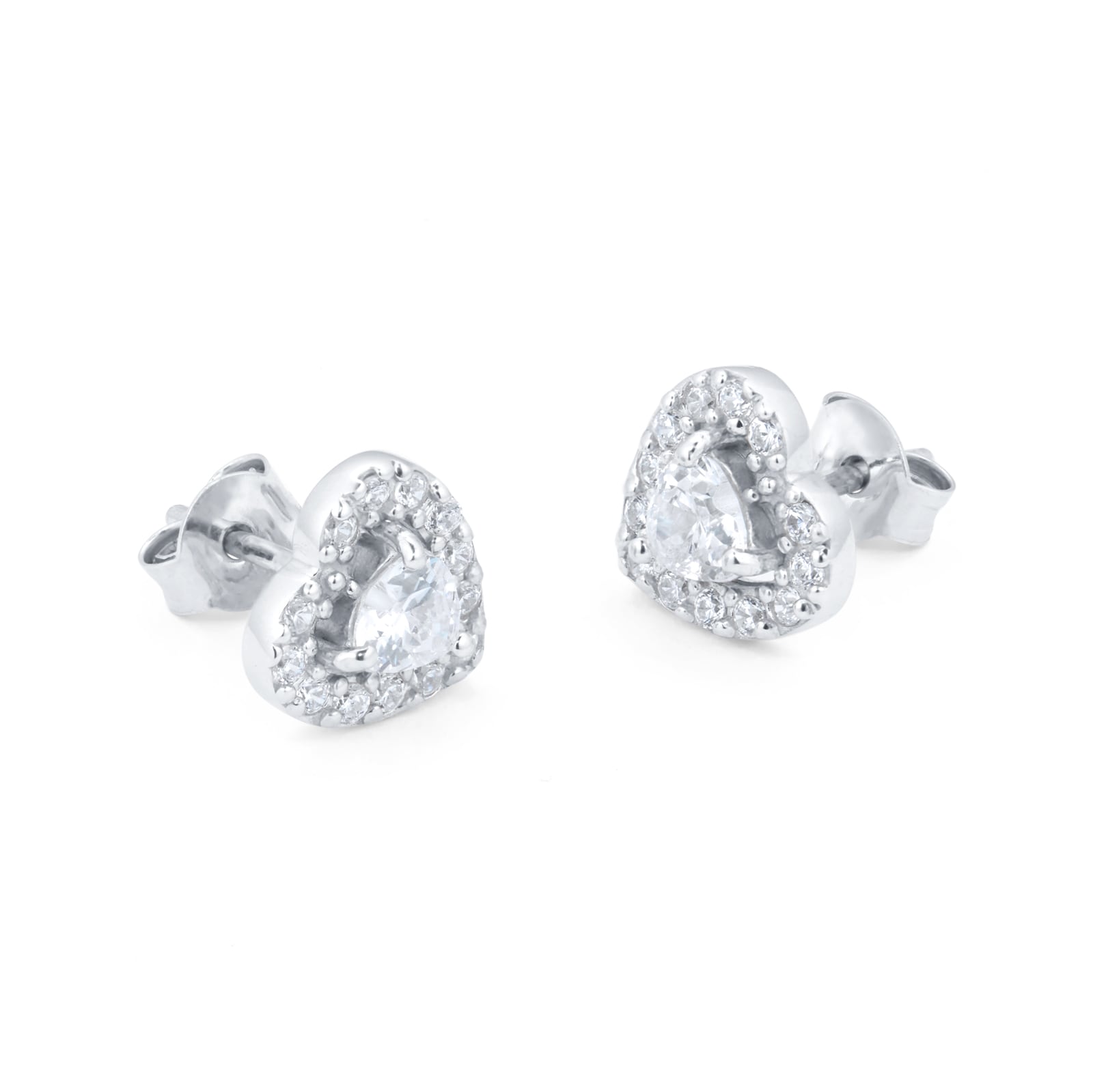 Goldsmiths Silver Cubic Zirconia Heart Halo Stud Earrings 8.58.8499 ...