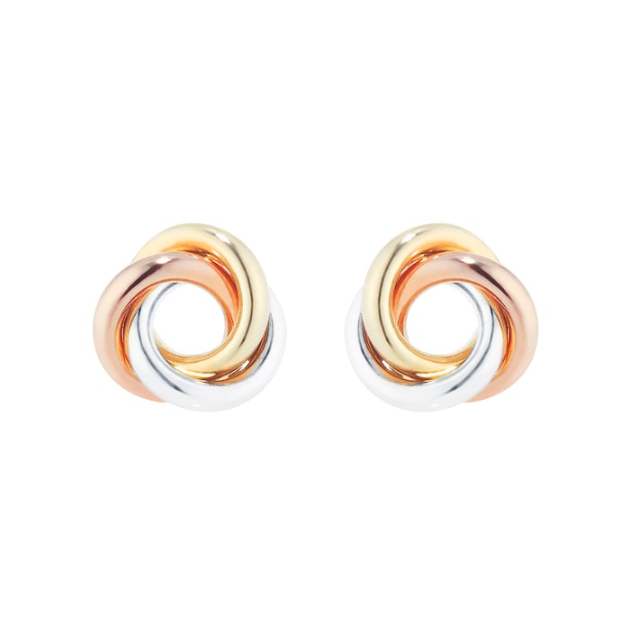 Goldsmiths 9ct Tricolour Gold Knot Stud Earrings