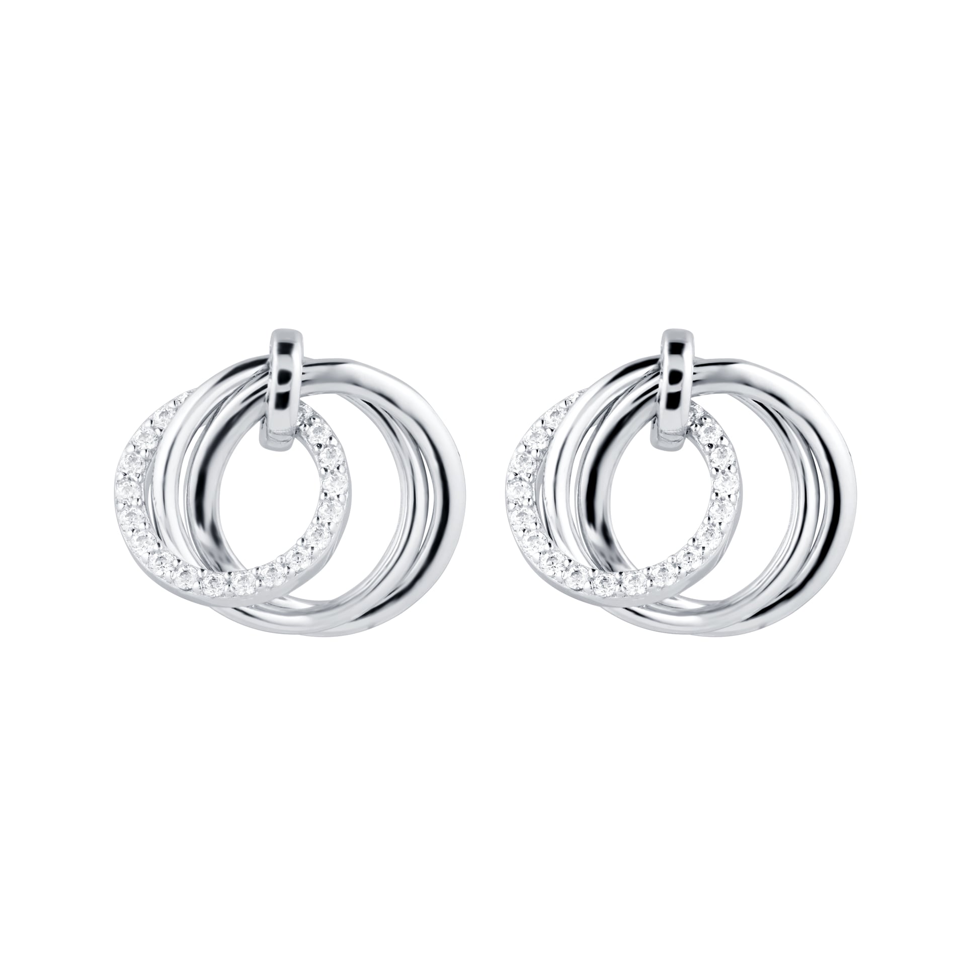 Goldsmiths Silver Layered Circles Cubic Zirconia Drops Earrings