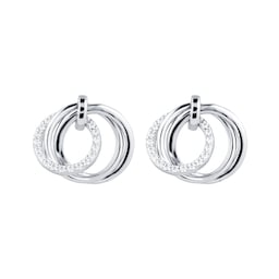 15110052 - Silver Layered Circles Cubic Zirconia Drops Earrings