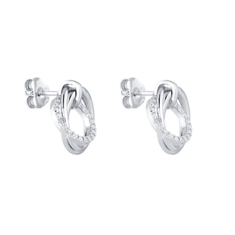 Goldsmiths Silver Layered Circles Cubic Zirconia Drops Earrings Goldsmiths Silver Layered Circles Cubic Zirconia Drops Earrings