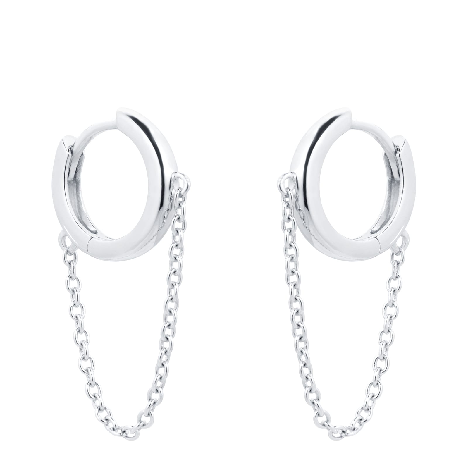 Silver Hoop Chain Drop Earrings