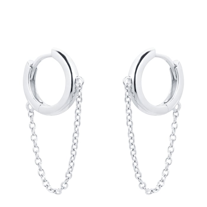 Goldsmiths Silver Hoop Chain Drop Earrings CS4957340HNO | Goldsmiths