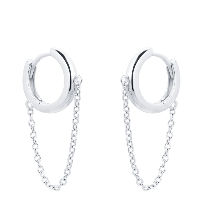 Goldsmiths Silver Hoop Chain Drop Earrings