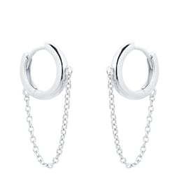 15110053 - Silver Hoop Chain Drop Earrings