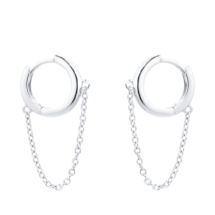 Goldsmiths Silver Hoop Chain Drop Earrings