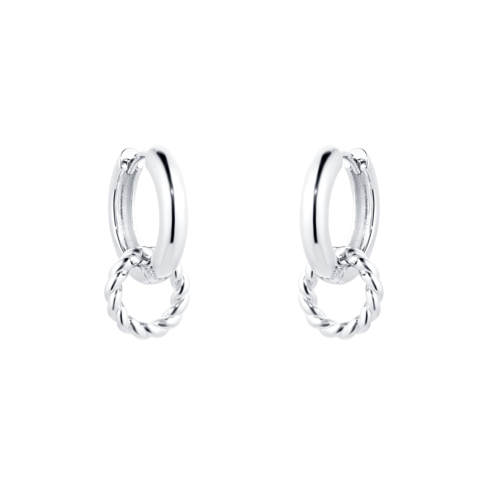 Silver Twisted Charm Hoop Earrings