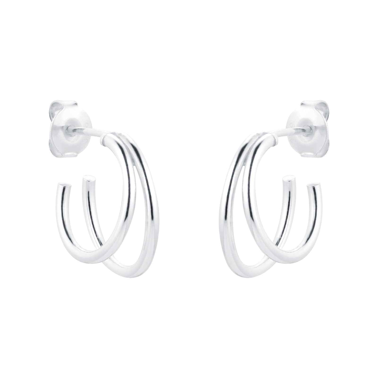 Silver Double Wire Hoop Earrings
