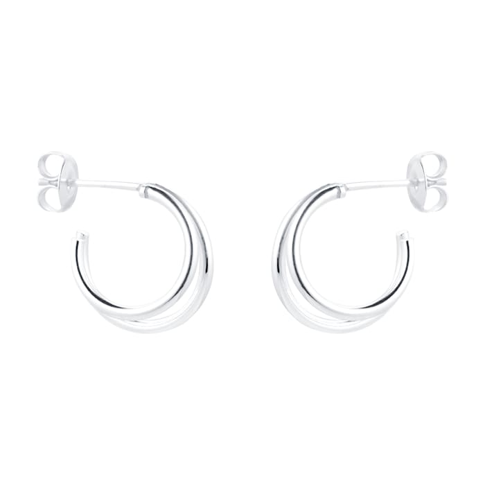 Goldsmiths Silver Double Wire Hoop Earrings SGS006E | Goldsmiths