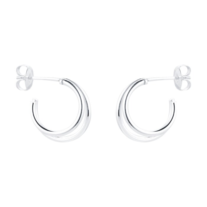 Goldsmiths Silver Double Wire Hoop Earrings SGS006E | Goldsmiths