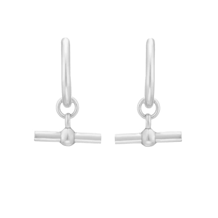 Goldsmiths Sterling Silver 15mm T Bar Hoop Earrings