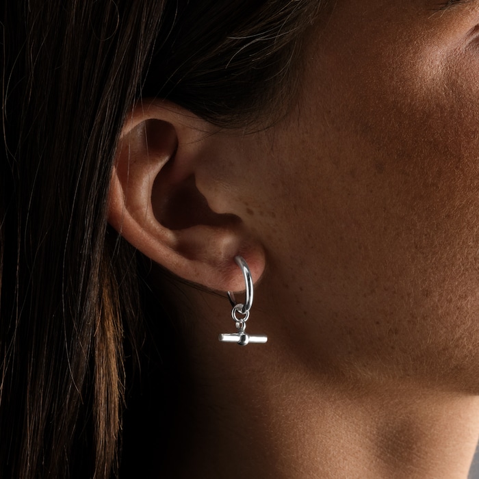 Goldsmiths Sterling Silver 15mm T Bar Hoop Earrings