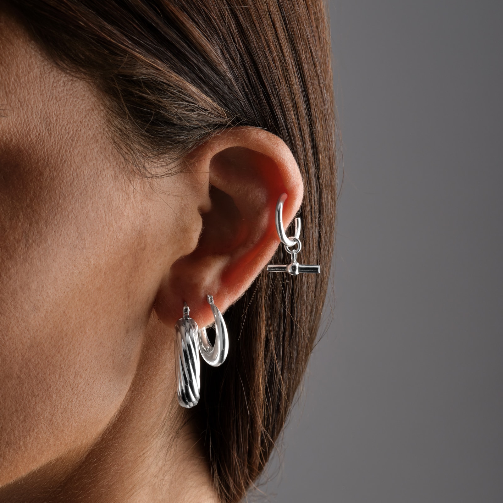 Goldsmiths Sterling Silver 15mm T Bar Hoop Earrings Goldsmiths Sterling Silver 15mm T Bar Hoop Earrings