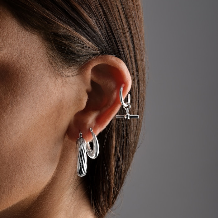 Goldsmiths Sterling Silver 15mm T Bar Hoop Earrings