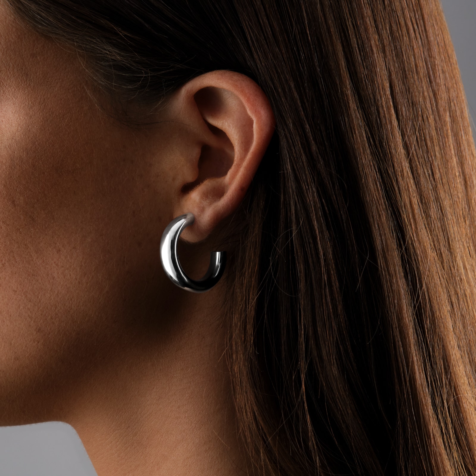 Goldsmiths Sterling Silver 27.5mm Puffed Hoop Earrings