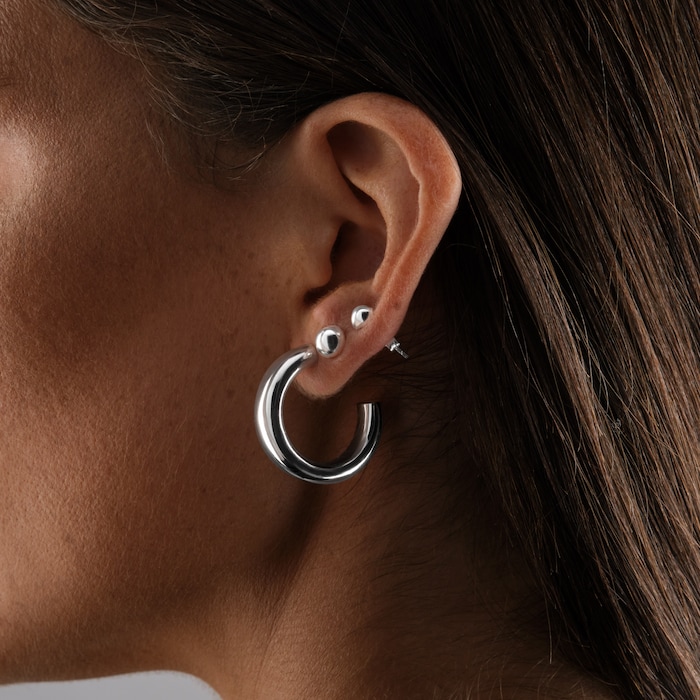 Goldsmiths Sterling Silver 27.5mm Puffed Hoop Earrings