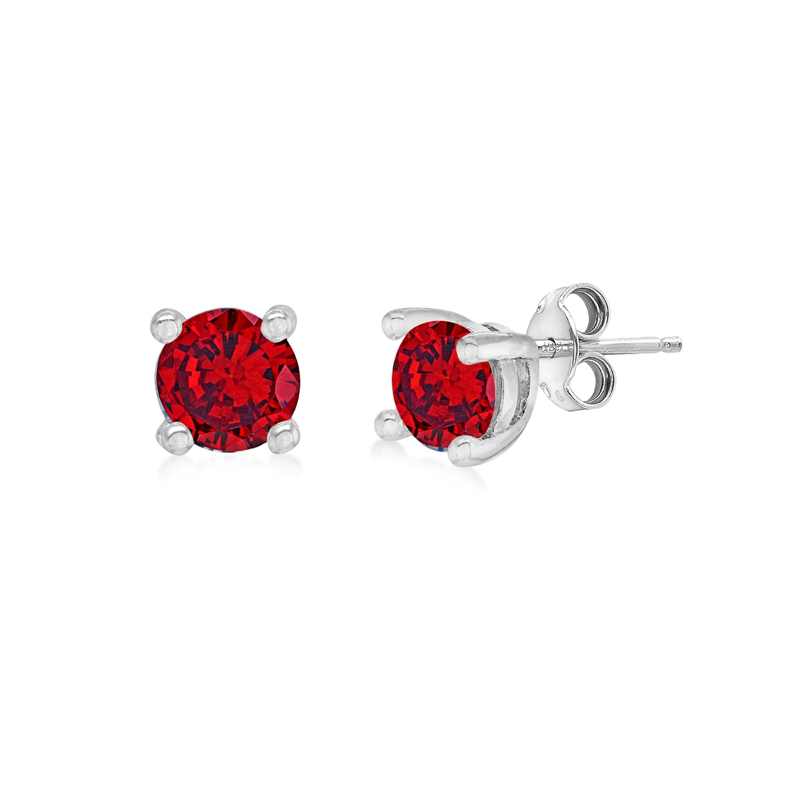 Silver January Red Cubic Zirconia Stud Earrings