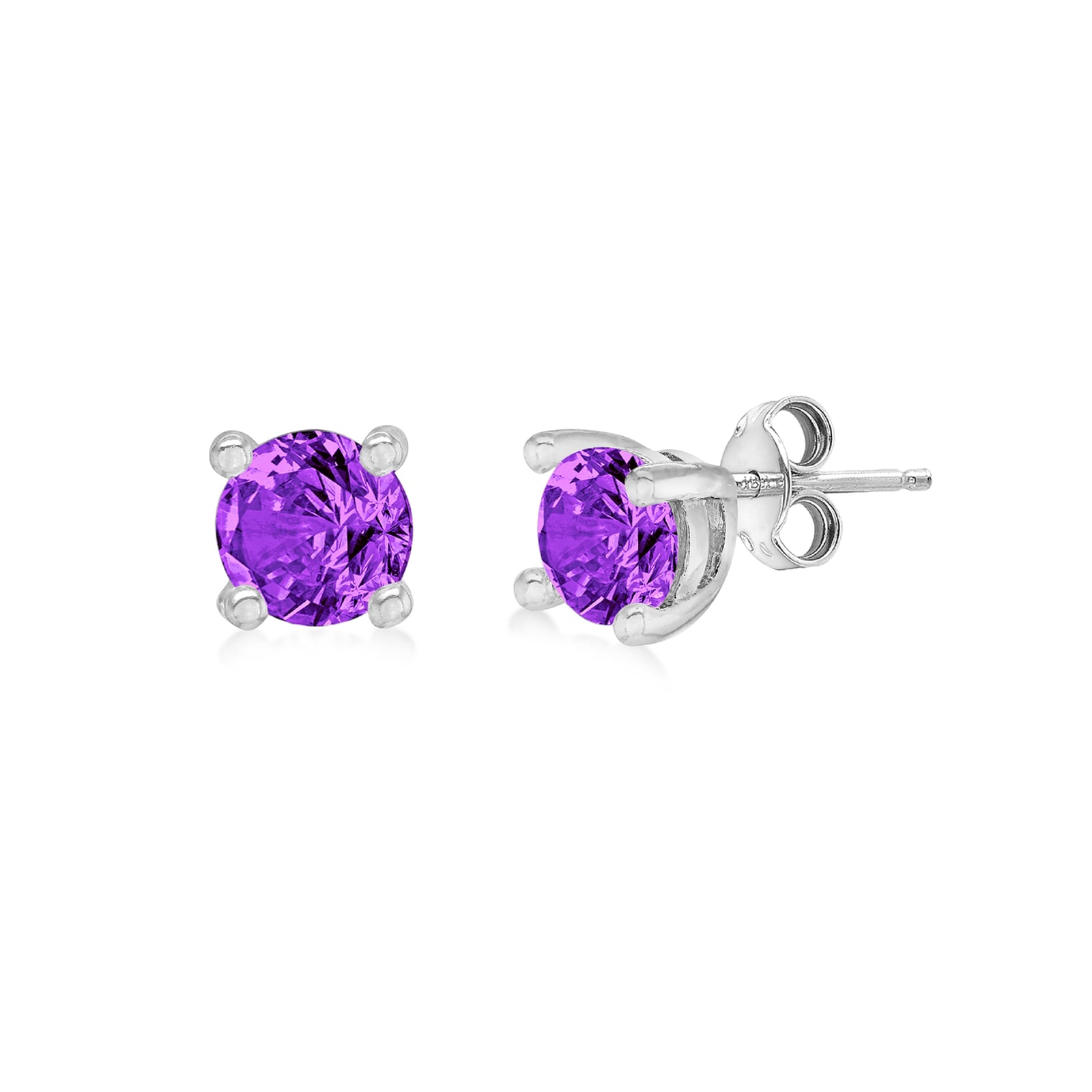 Silver February Purple Cubic Zirconia Stud Earrings