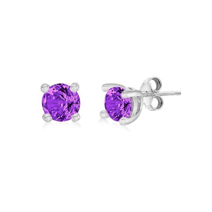 Goldsmiths Silver February Purple Cubic Zirconia Stud Earrings