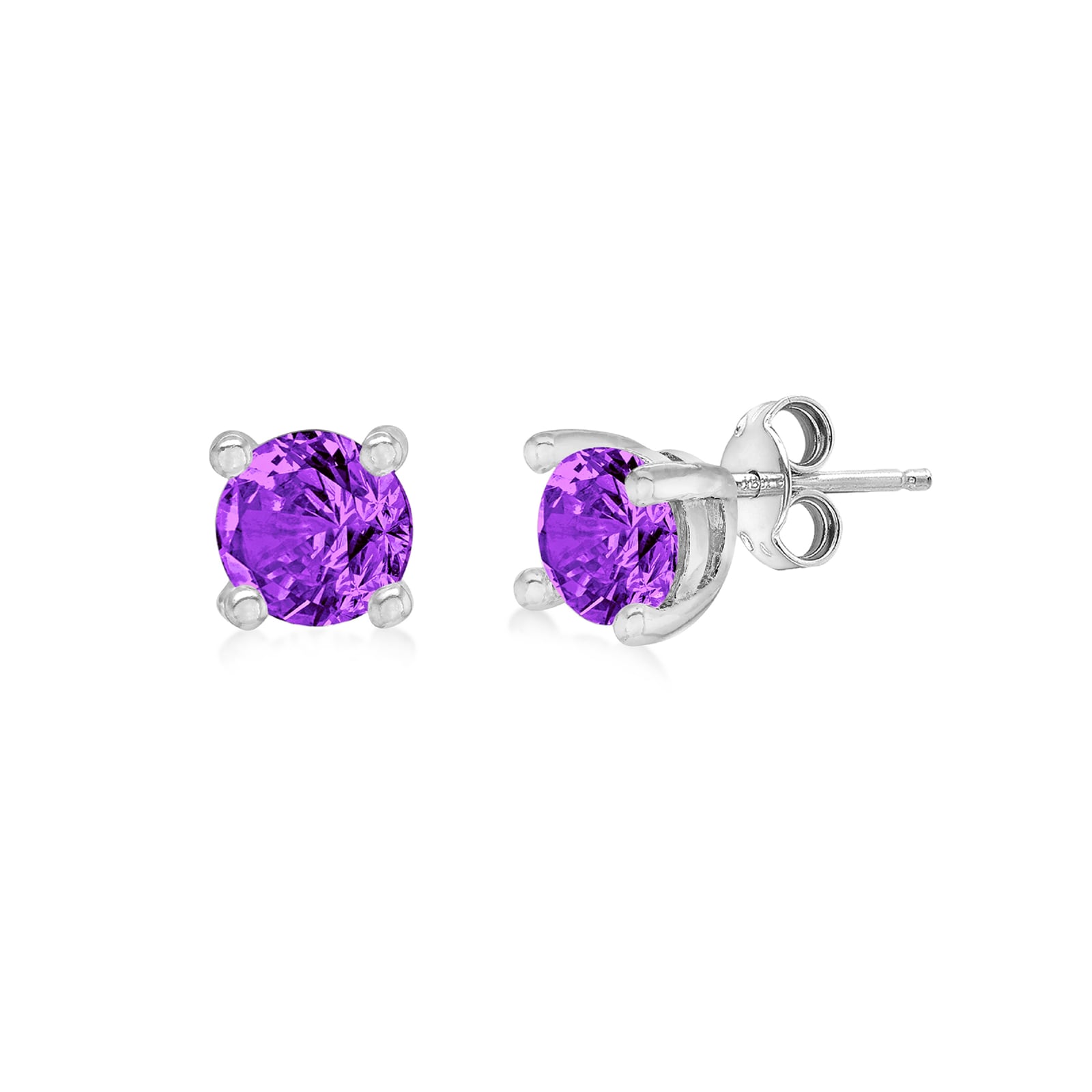 Goldsmiths Silver February Purple Cubic Zirconia Stud Earrings